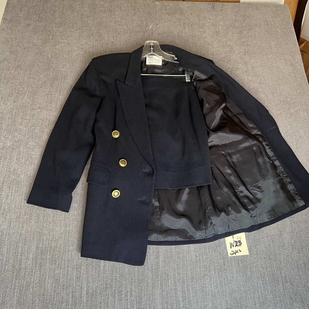 Paul Stanley Two-Piece Blazer & Skirt Suit Set Women 4 Navy Wool Double Breasted